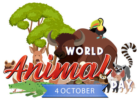 World Animal Day logo with african animals illustration