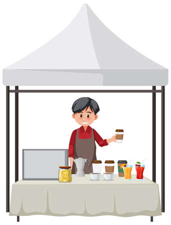 Man selling drink under the tent illustrationのイラスト素材