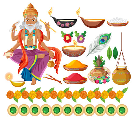 Indian god and many offerings illustrationのイラスト素材