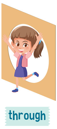 Preposition of place with cartoon girl and a box illustrationのイラスト素材