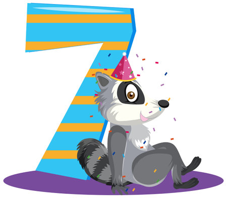 Raccoon holding the number cartoon character isolated on white background illustrationのイラスト素材