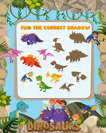 Find the correct shadow game template of dinosaur illustrationのイラスト素材