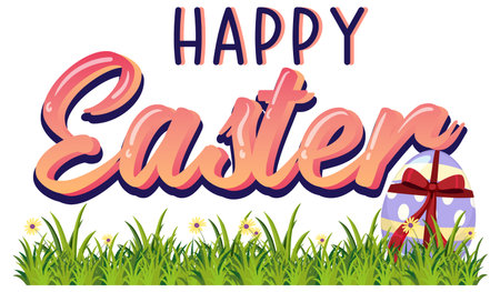 Happy Easter design with egg in garden illustration