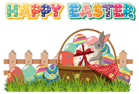 Happy Easter design with bunny and eggs illustrationのイラスト素材