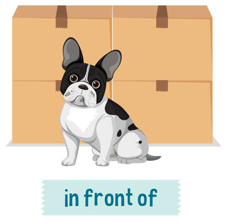 Preposition of place with cartoon dog and a box illustrationのイラスト素材