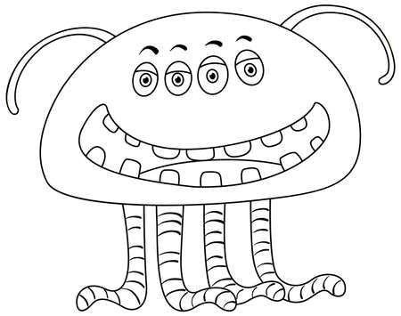 Black and white doodle character illustrationのイラスト素材