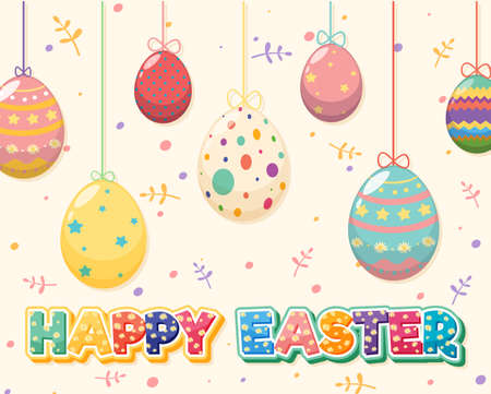 Happy Easter design with decorated eggs illustrationのイラスト素材