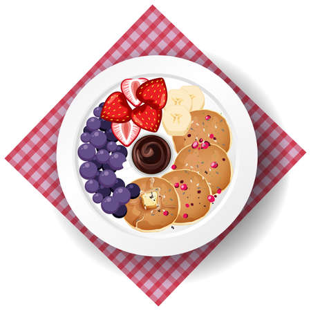 Top view food, pancake with placemat  on white background illustrationのイラスト素材