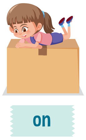 Preposition of place with cartoon girl and a box illustrationのイラスト素材