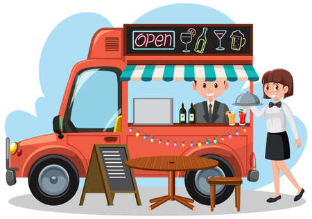 Flea market concept with a food truck illustrationのイラスト素材