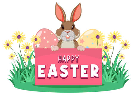 Happy Easter design with bunny and egg illustrationのイラスト素材