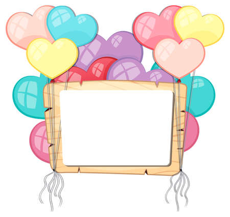 Empty board with pastel heart balloons illustrationのイラスト素材