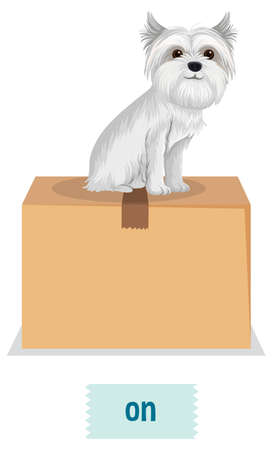 Preposition of place with cartoon dog and a box illustrationのイラスト素材