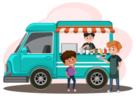 Flea market concept with food truck illustrationのイラスト素材