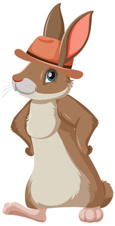 Cute bunny wearing hat illustrationのイラスト素材