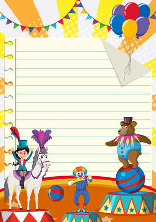 Circus poster background with cartoon character illustrationのイラスト素材