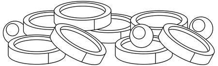 Coin and pearl doodle outline for colouring illustration