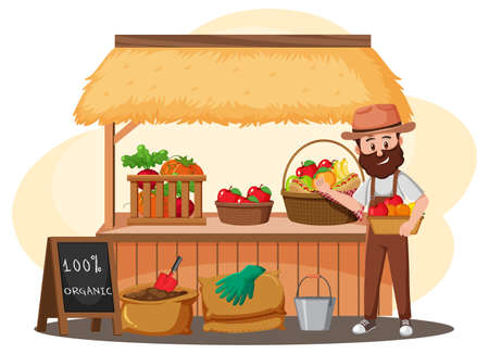 Flea market concept with fruit store illustrationのイラスト素材