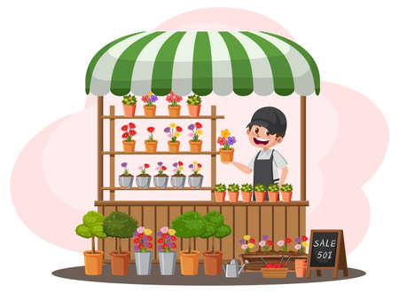 Flea market concept with garden shop illustrationのイラスト素材