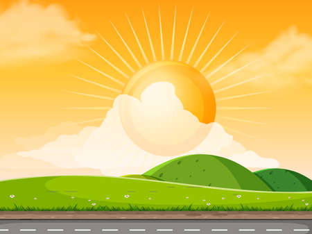 Nature mountain scene in cartoon style illustrationのイラスト素材