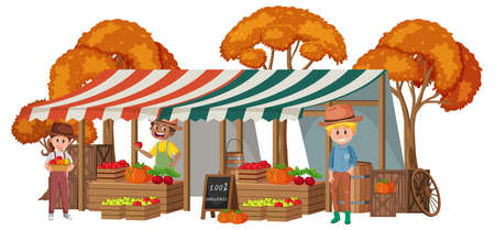 Flea market concept with fruit store illustrationのイラスト素材