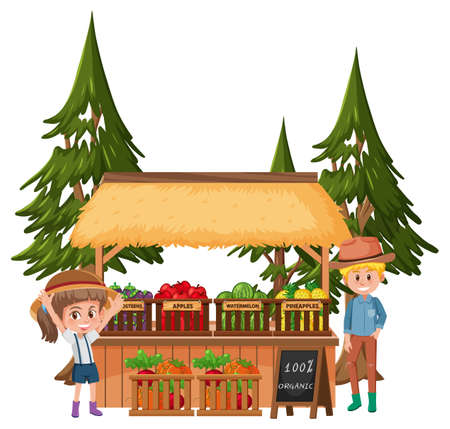 Flea market concept with fruit store illustrationのイラスト素材