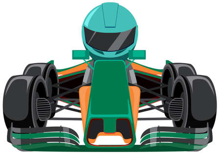 Green formula racing car with racer illustrationのイラスト素材