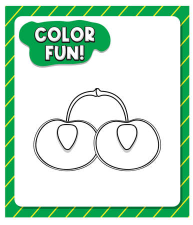 Worksheets template with color fun! text and cherry outline illustrationのイラスト素材