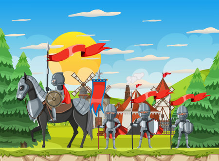 Military medieval camp with tent  illustrationのイラスト素材