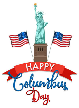 Happy Columbus day banner with statue of liberty illustrationのイラスト素材