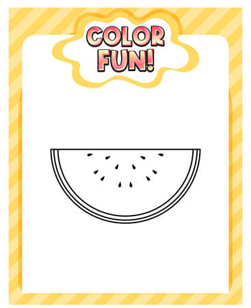 Worksheets template with color fun! text and watermelon outline illustrationのイラスト素材