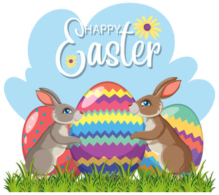 Happy Easter design with bunny and egg illustrationのイラスト素材
