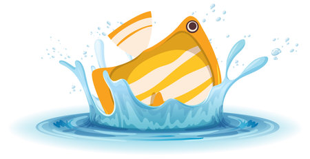 A water splash with fish on white background illustrationのイラスト素材