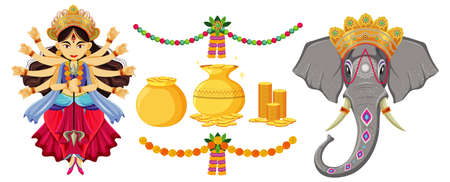 Holy object and decoration for Indian festival illustrationのイラスト素材