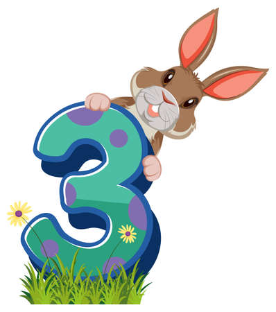 Rabbit holding the number character isolated on white background illustrationのイラスト素材