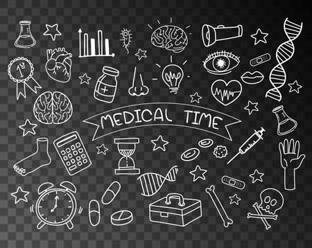 Hand drawn doodle of medical icons illustrationのイラスト素材