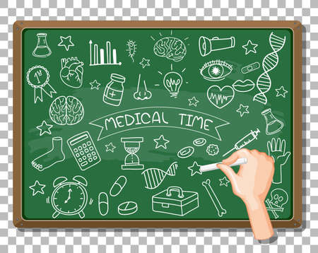 Hand drawn doodle of medical icons illustrationのイラスト素材