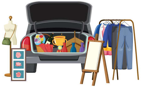 Object for sale at the car boot illustrationのイラスト素材