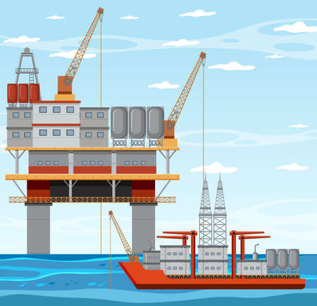 Petroleum industry concept with offshore oil platform illustrationのイラスト素材
