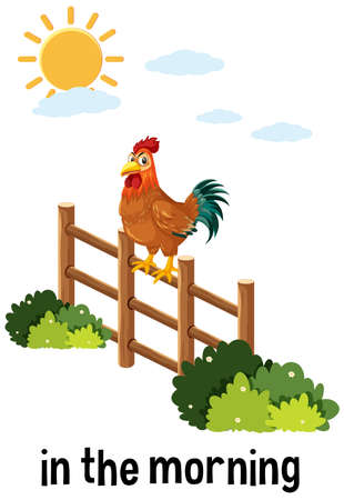 English prepositions of time with morning scene illustrationのイラスト素材