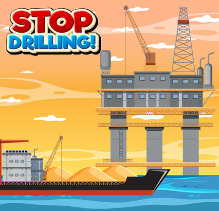 Petroleum industry concept with offshore oil platform illustrationのイラスト素材