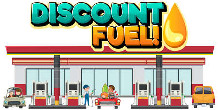 Gas station with discount fuel word logo illustrationのイラスト素材
