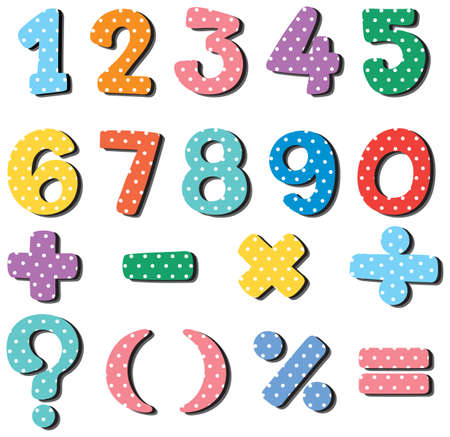 A set of number and math icon polka dot illustrationのイラスト素材