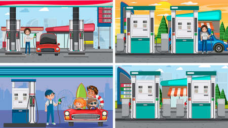 Set of oil petrol and gas relevant scene illustrationのイラスト素材