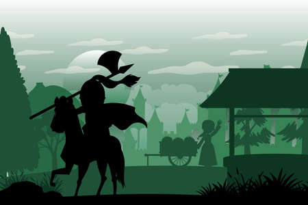 Silhouette scene with medieval illustrationのイラスト素材