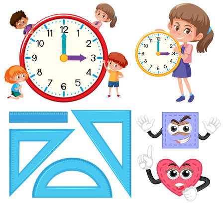 Math classroom objects with supplies and students illustrationのイラスト素材