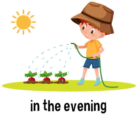 English prepositions of time for children illustrationのイラスト素材