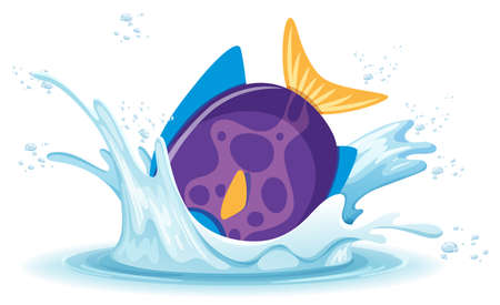 iA water splash with fish on white background illustrationのイラスト素材