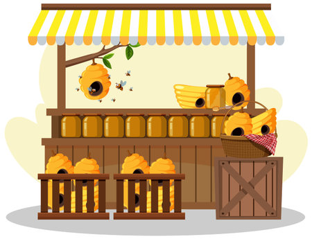 Flea market concept with honey stall shop illustration