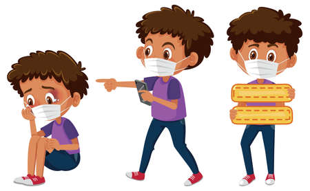 Collection of boy wearing mask cartoon characters illustrationのイラスト素材